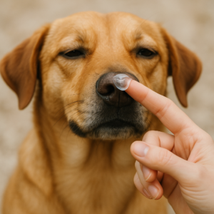 20250623_1416_Hund_bekommt_Cremeschutz_simple_compose_01jyebdrhreag9t2wq1esqpjag.png Care and protection cream for dog snouts